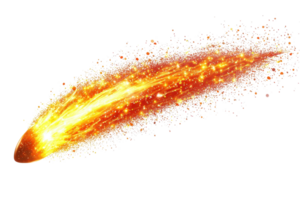 Bright fiery comet streaking across the dark night sky, illustrating speed and light in a cosmic space setting. png