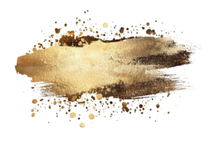 Artistic gold paint stroke with splattered edges on a transparent background, ideal for creative designs and stylish digital projects. png