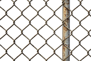 Close-up of a rusty chain-link fence showcasing its weathered texture and detail, symbolizing protection and boundary in an urban environment. png