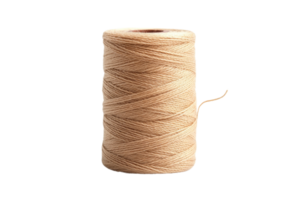 Close-up of a spool of beige thread on transparent background. ideal for sewing, crafting, and textile projects. Isolated, studio shot. png