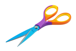 Colorful scissors with ergonomic handles and sharp blades, perfect for crafting, office use, or school projects, isolated on a transparent background. png