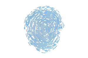 Digital blue fingerprint illustration representing identity verification, security, biometrics, and technology in a modern context. png