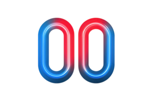 Dynamic neon number 00 with glowing red and blue colors on a dark background, perfect for technology themes and futuristic designs. png
