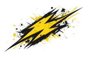 Dynamic splash of energy with a bold yellow lightning bolt on a textured transparent background, symbolizing power and creativity. png