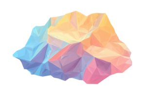 Colorful abstract low poly shape with a gradient of blues, yellows, and oranges, creating a dynamic and modern geometric design. png