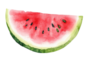 Colorful watercolor illustration of a watermelon slice showcasing vibrant reds and greens, perfect for summer-themed projects. png