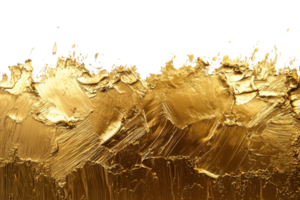 Close-up of textured golden abstract paint strokes, creating a luxurious and artistic background with dynamic brush patterns and depth. png