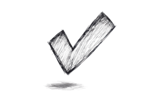 Hand-drawn black check mark on transparent background, symbolizing approval, success, and completion. png