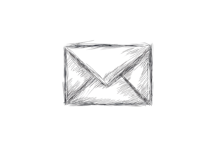 Hand-drawn black and white envelope icon sketched with pencil lines. Minimalist design suitable for communication and email concept visuals. png