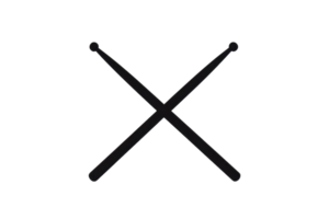 Minimalist image of two crossed drumsticks forming an X shape on a plain transparent background, symbolizing music and rhythm. png