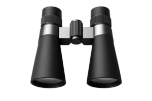 High-quality black binoculars isolated on a transparent background, perfect for birdwatching, hiking, or sporting events. png