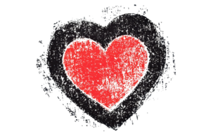Hand-drawn red heart with black outline on transparent background. symbolizing love, affection, and creativity in vibrant artistic expression. png