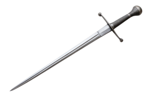 Sharp medieval dagger with detailed hilt and shiny blade isolated on transparent background, showcasing craftsmanship and design. png