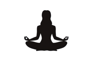 Silhouette of a person in a meditative yoga pose, symbolizing tranquility and mindfulness against a transparent background. png