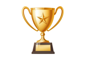 Shiny golden trophy cup symbolizing victory, success, and achievement ideal for competitions and awards recognition. png