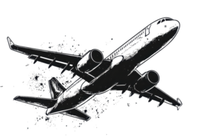 Silhouette of an airplane in flight against a clear sky, highlighting aviation and travel. Perfect for transportation-related content. png
