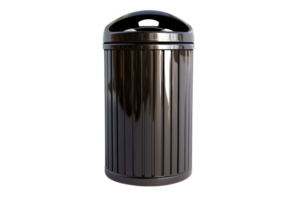 Sleek black metal trash can with a domed lid, perfect for modern kitchen or office spaces, enhancing both functionality and style. png