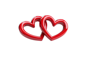 Two interlocked red hearts symbolizing love and connection on a transparent background. perfect for romantic themes and Valentine's Day designs. png