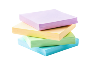 Stack of colorful sticky notes in pastel shades, perfect for organizing tasks, reminders, or creative brainstorming in office or home settings. png