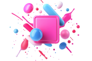 Vibrant abstract composition with colorful shapes and patterns, featuring pink, blue, and white elements on a transparent background. png