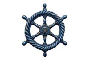 Nautical ship steering wheel with intricate design, symbolizing maritime navigation and adventure against a transparent background. png