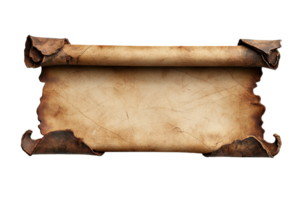 Vintage parchment scroll with aged texture, suitable for historical themes or creative design projects. Blank space for text or artwork. png