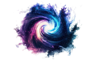 Vivid spiral galaxy with cosmic colors swirling in space, featuring bright stars and deep contrasts, creating a mesmerizing celestial scene. png