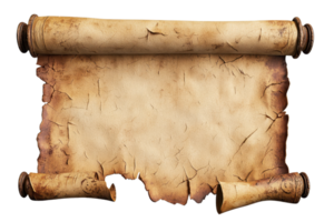 Vintage parchment scroll with intricate texture, perfect for historical or fantasy themed designs. Ideal for adding an ancient touch. png