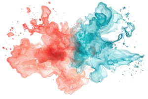 Vibrant red and blue ink clouds swirling together in water, creating an abstract artistic design with dynamic movement and stunning contrast. png