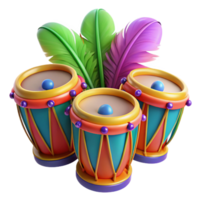 vibrant set of tribal drums with feathers png