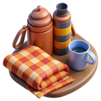 Cozy Picnic Setup with Blanket and Flask png