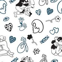 seamless pattern with couples and doodles vector