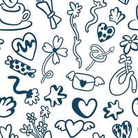seamless pattern with flowers candy and cup of tea in doodle style vector