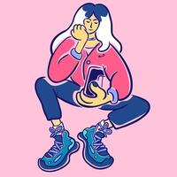 character sit in doodle style in color vector