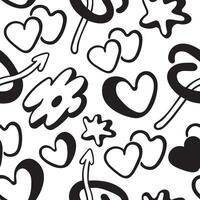 seamless pattern with abstract hearts in doodle style vector