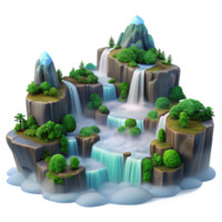 Scenic Cascading Waterfall with Rocks and Greenery png