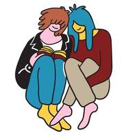 couple read together in hand drawn style in color vector