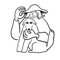character in hat with dog in doodle style vector