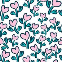 seamless pattern with flower as a heart in doodle style vector