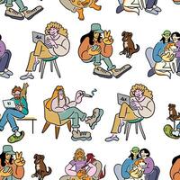 seamless pattern with characters and dogs vector