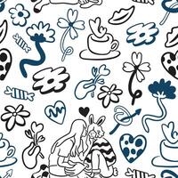 seamless pattern with couple and flowers vector