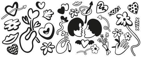 saint valentines elements doodle set vector