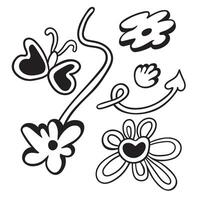 small doodle elements set with butterfly and flowers vector