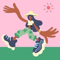 character walking in hand drawn style in color vector