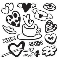 small doodle elements set with cup of hot drink vector