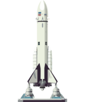Futuristic spaceship taking off with fiery flames isolated png