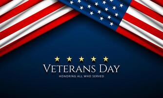 Veterans day background with crossing us flag and stars on top vector