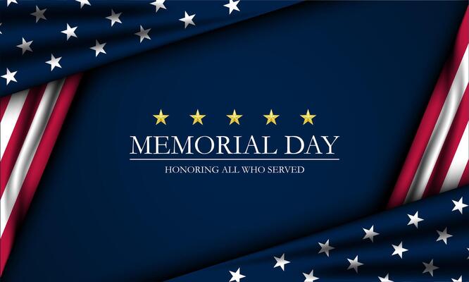 Memorial day text banner background with US flag stars and stripes