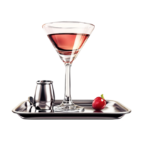 Cocktail Glass with Mint and Cherry Garnish on Serving Tray png