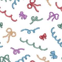 Seamless pattern of various bows, gift ribbons, bowknots in cartoon style. Present wrapping colorful decoration ornament. vector